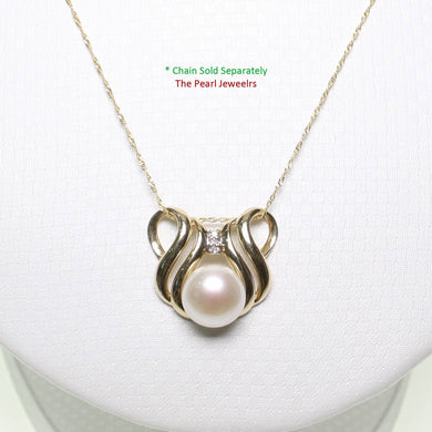 White Pearl Pendant – 14k Yellow Gold + Diamonds