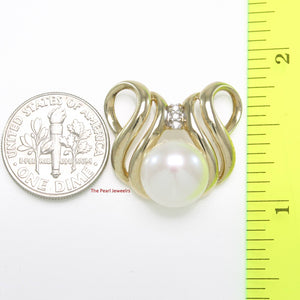 White Pearl Pendant – 14k Yellow Gold + Diamonds