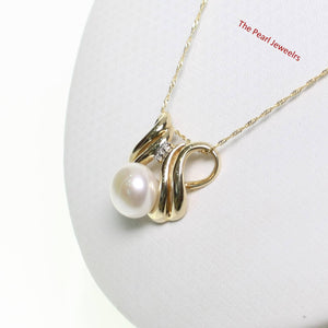 White Pearl Pendant – 14k Yellow Gold + Diamonds