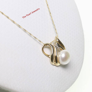White Pearl Pendant – 14k Yellow Gold + Diamonds