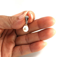 Load image into Gallery viewer, White Pearl Pendant – 14k Yellow Gold + 7 Diamonds