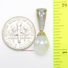 Load image into Gallery viewer, White Pearl Pendant – 14k Yellow Gold + 7 Diamonds