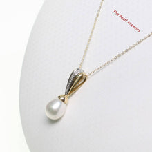 Load image into Gallery viewer, White Pearl Pendant – 14k Yellow Gold + 7 Diamonds