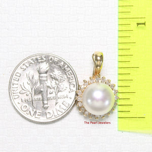 14K Yellow Gold White Pearl & Diamond Surround Pendant