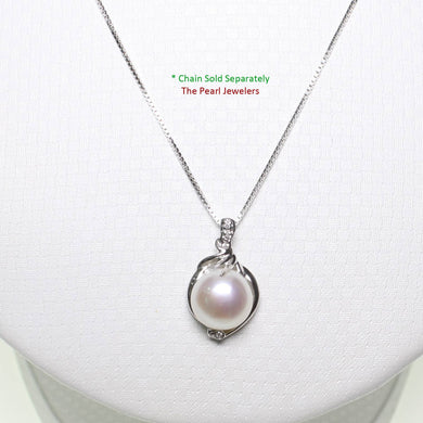 White Pearl Pendant – 14k White Gold with Diamonds