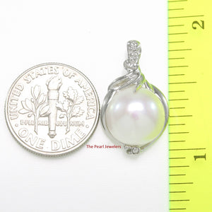 White Pearl Pendant – 14k White Gold with Diamonds