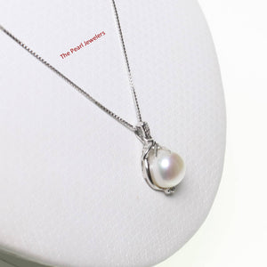 White Pearl Pendant – 14k White Gold with Diamonds