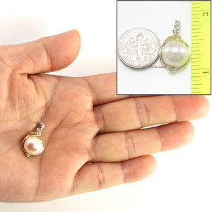 White Pearl Pendant – 14k Yellow Gold with Diamond Trio