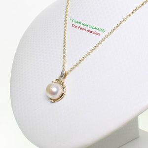 White Pearl Pendant – 14k Yellow Gold with Diamond Trio