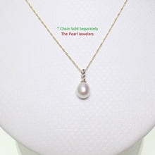 Load image into Gallery viewer, White Pearl Pendant – 14k Yellow Gold + Diamonds + Singapore Chain