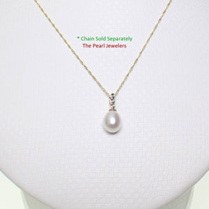 White Pearl Pendant – 14k Yellow Gold + Diamonds + Singapore Chain