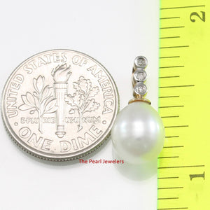White Pearl Pendant – 14k Yellow Gold + Diamonds + Singapore Chain
