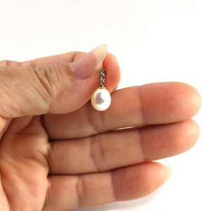 White Pearl Pendant – 14k Yellow Gold + Diamonds + Singapore Chain