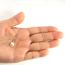 Load image into Gallery viewer, White Pearl Pendant – 14k Yellow Gold + Diamonds + Singapore Chain