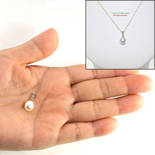 Load image into Gallery viewer, White Pearl Pendant – 14k Yellow Gold + Diamonds + Singapore Chain
