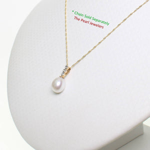 White Pearl Pendant – 14k Yellow Gold + Diamonds + Singapore Chain