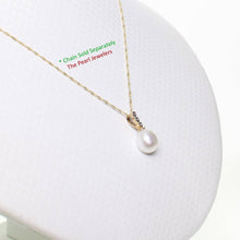 Load image into Gallery viewer, White Pearl Pendant – 14k Yellow Gold + Diamonds + Singapore Chain