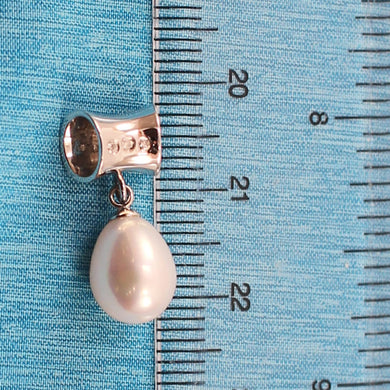 White Pearl Pendant – 14k White Gold Tunnel Bail + Diamonds