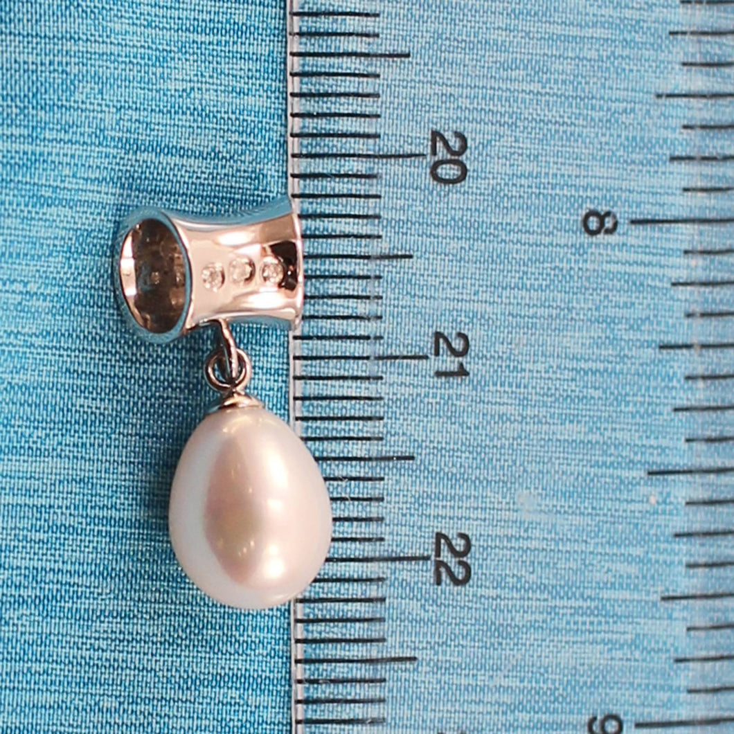 White Pearl Pendant – 14k White Gold Tunnel Bail + Diamonds