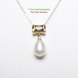 White Pearl Pendant – 14k Yellow Gold Tunnel Bail + Diamonds