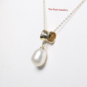 White Pearl Pendant – 14k Yellow Gold Tunnel Bail + Diamonds