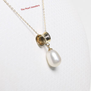 White Pearl Pendant – 14k Yellow Gold Tunnel Bail + Diamonds