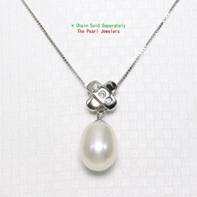 White Pearl Pendant – 14k White Gold X Bail + Diamonds