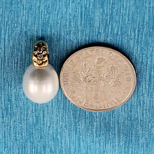 Load image into Gallery viewer, White Pearl Pendant – 14k Yellow Gold Dimpled Bail + Diamonds