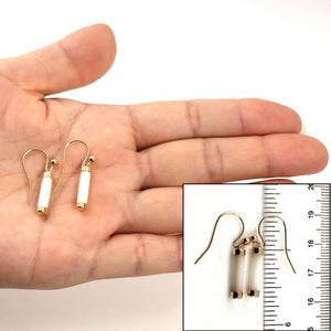 14K Yellow Gold Dangle White Mother of Pearl Fish-Hook Earrings