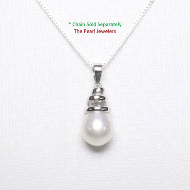 White Pearl Pendant – 14k White Gold Cone Bail