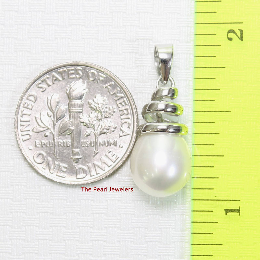 White Pearl Pendant – 14k White Gold Cone Bail