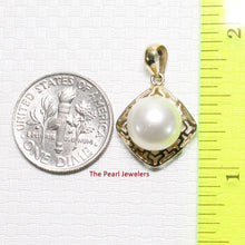 Load image into Gallery viewer, Greek Key White Pearl Pendant – 14k Yellow Gold