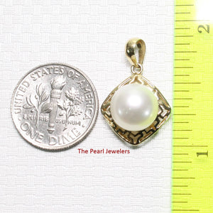 Greek Key White Pearl Pendant – 14k Yellow Gold