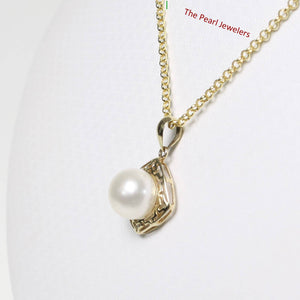 Greek Key White Pearl Pendant – 14k Yellow Gold