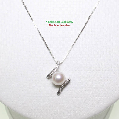 White Pearl Pendant – 14k White Gold “H” Design + 12 Diamonds