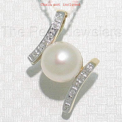 White Pearl Pendant – 14k Yellow Gold + 12 Diamonds “H” Design