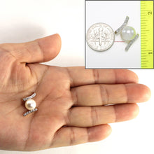 Load image into Gallery viewer, White Pearl Pendant – 14k Yellow Gold + 12 Diamonds “H” Design