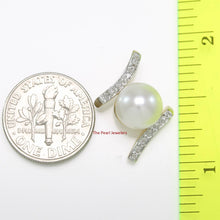 Load image into Gallery viewer, White Pearl Pendant – 14k Yellow Gold + 12 Diamonds “H” Design
