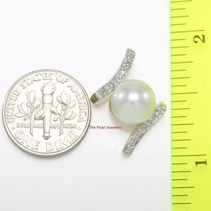 White Pearl Pendant – 14k Yellow Gold + 12 Diamonds “H” Design