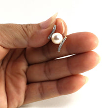 Load image into Gallery viewer, White Pearl Pendant – 14k Yellow Gold + 12 Diamonds “H” Design