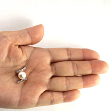 Load image into Gallery viewer, White Pearl Pendant – 14k Yellow Gold + 12 Diamonds “H” Design