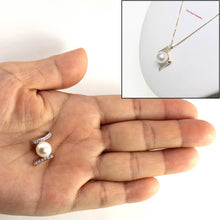 Load image into Gallery viewer, White Pearl Pendant – 14k Yellow Gold + 12 Diamonds “H” Design
