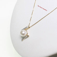 Load image into Gallery viewer, White Pearl Pendant – 14k Yellow Gold + 12 Diamonds “H” Design