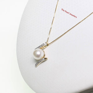 White Pearl Pendant – 14k Yellow Gold + 12 Diamonds “H” Design