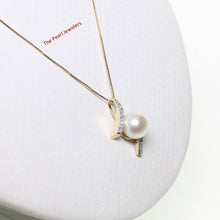 Load image into Gallery viewer, White Pearl Pendant – 14k Yellow Gold + 12 Diamonds “H” Design