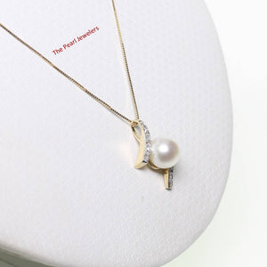 White Pearl Pendant – 14k Yellow Gold + 12 Diamonds “H” Design