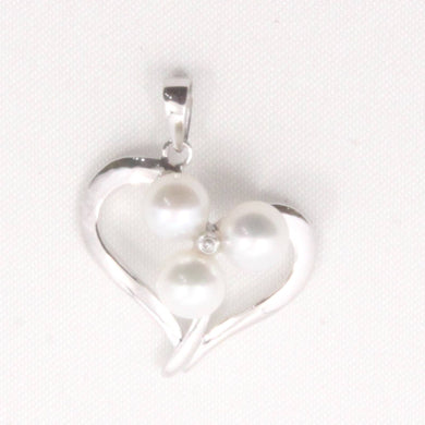 White Pearl Heart Pendant with Diamond – 14k White Gold