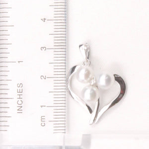 White Pearl Heart Pendant with Diamond – 14k White Gold