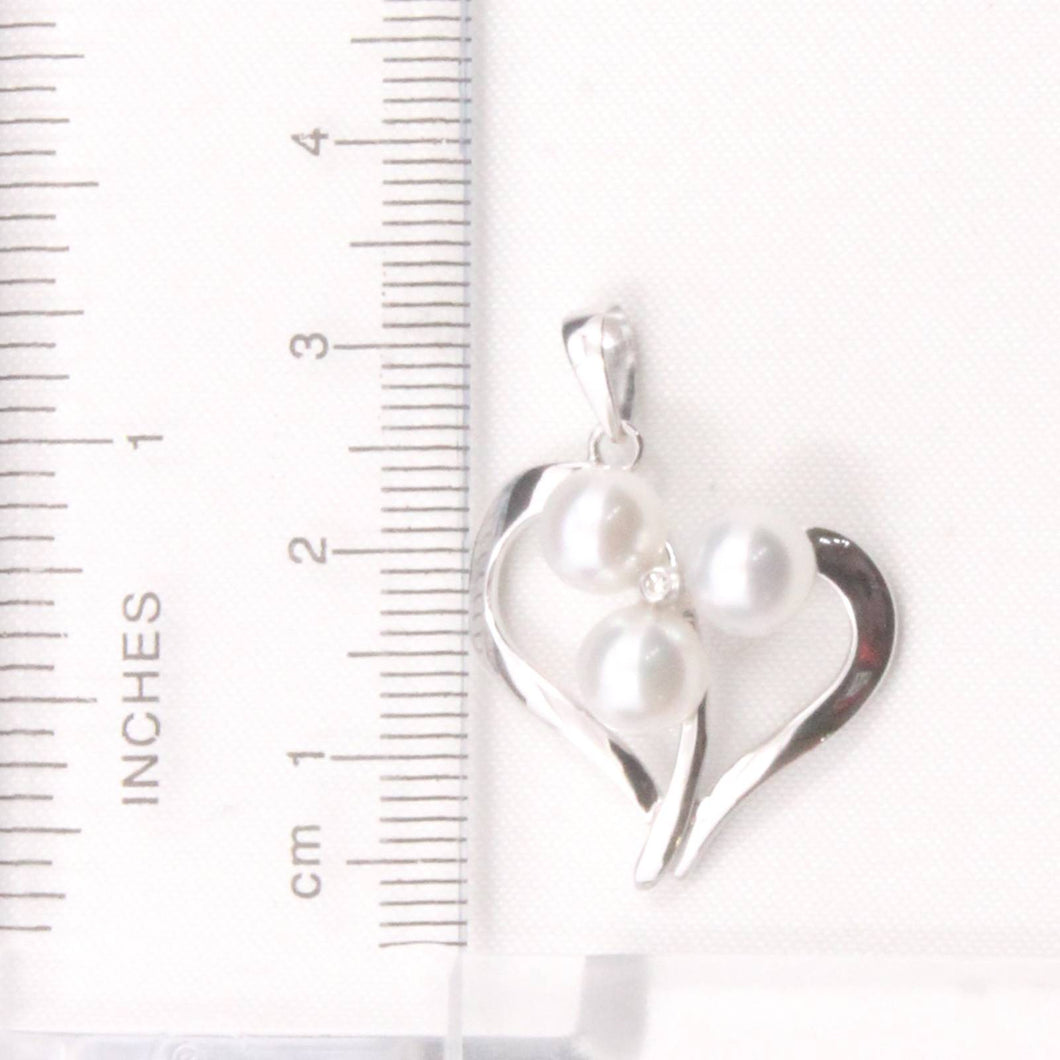 White Pearl Heart Pendant with Diamond – 14k White Gold