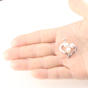 White Pearl Heart Pendant with Diamond – 14k White Gold